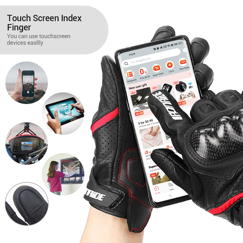 New Leather Motorcycle Gloves Motocross Breathable Mesh Touch Screen Gloves Men Women Outdoor Scooter Cycling Protective Gloves