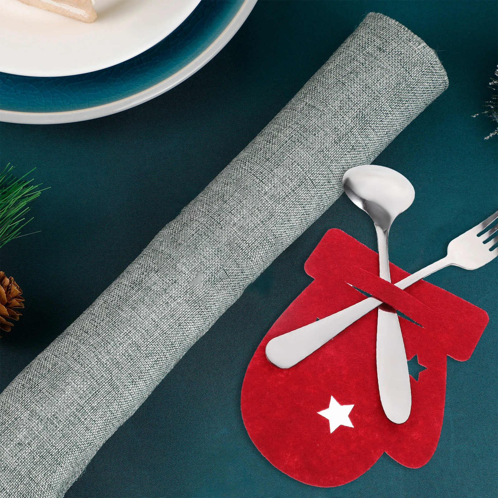 

12 Pcs Gloves Cutlery Set Christmas Decorations Felt Cloth Silverware Holders For Party