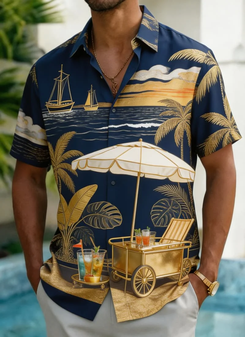 

Men's Luxury Beach Vacation Print Shirt, Hawaiian Style for Summer Holiday, Beach , Daily Outings & Casual Wear