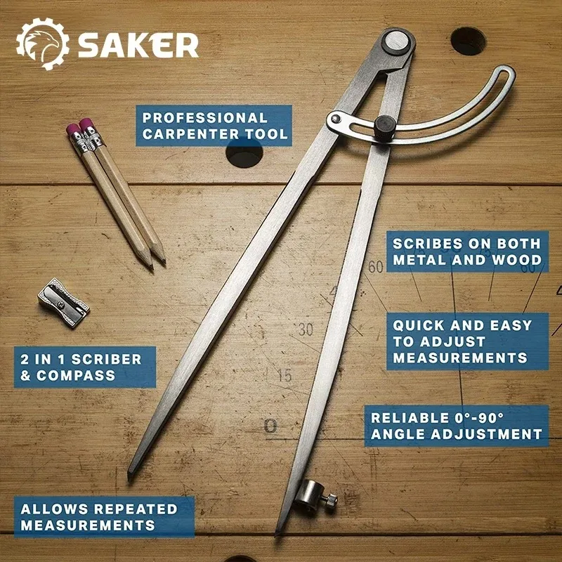 Steel Wing Divider Pencil Marking Compass-Circle Adjustable Scriber For Measuring Diameters Angles Draw Circles Arcs Carpenter