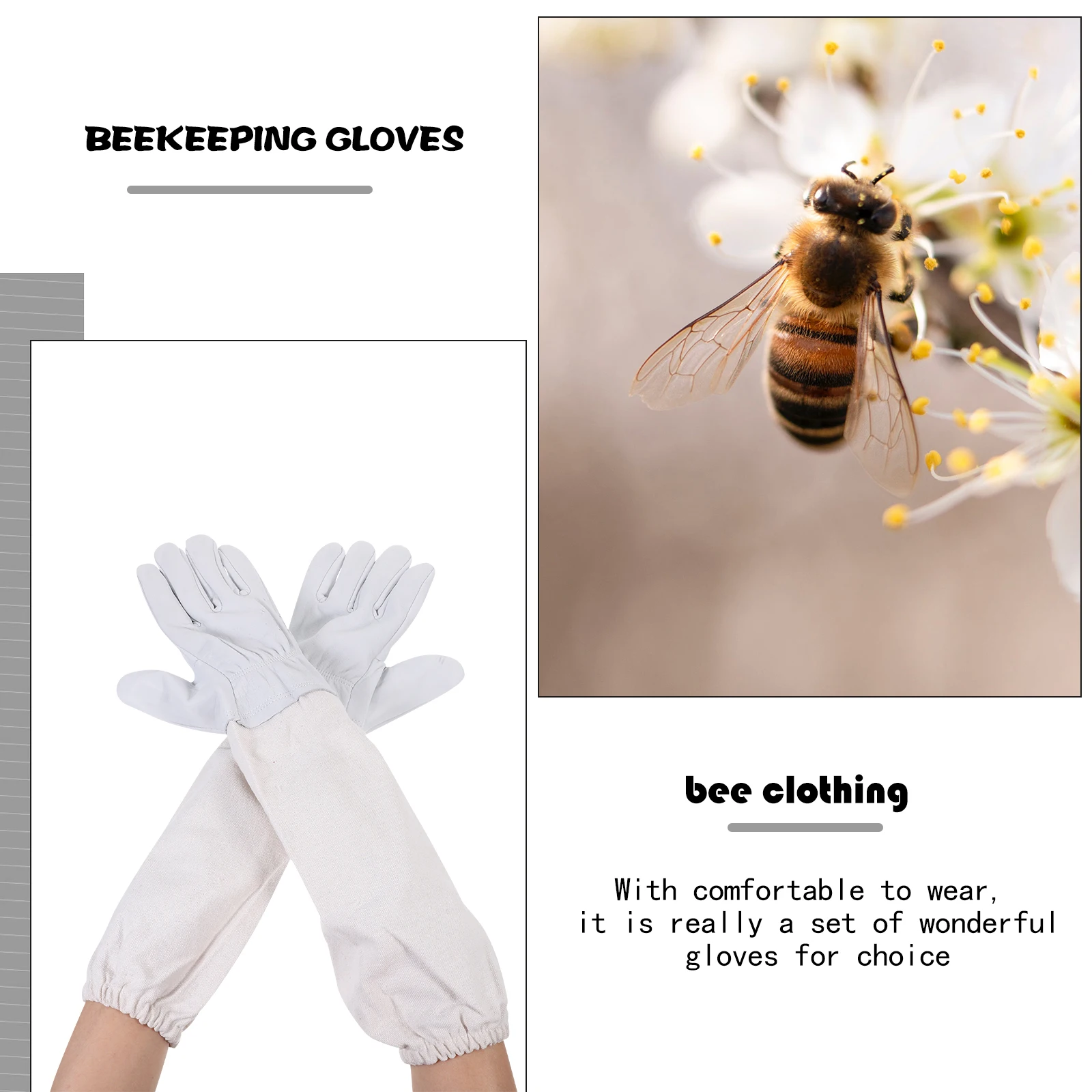 

1 Pair Goatskin Beekeeping Durable Lightweight Reusable Safety Work Gear For Beekeepers Protective Gloves Beekeeping Protective