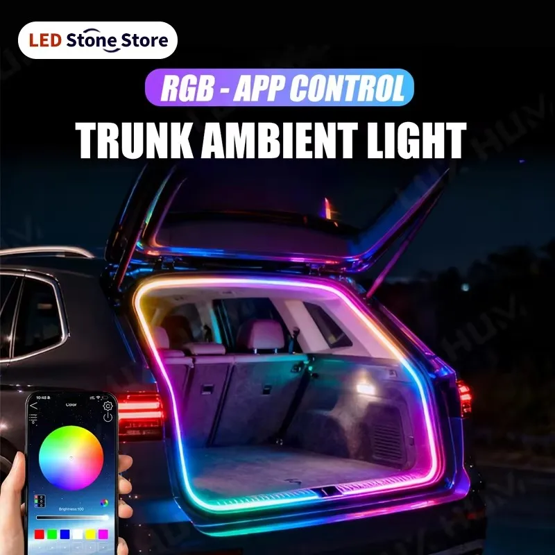 Dynamische Fließende Kofferraum-Lichtleiste für SUV 400cm Flexibler Mehrfarbiger RGB-Neon-Ambientebeleuchtung 12V App-Steuerung Umgebungslicht