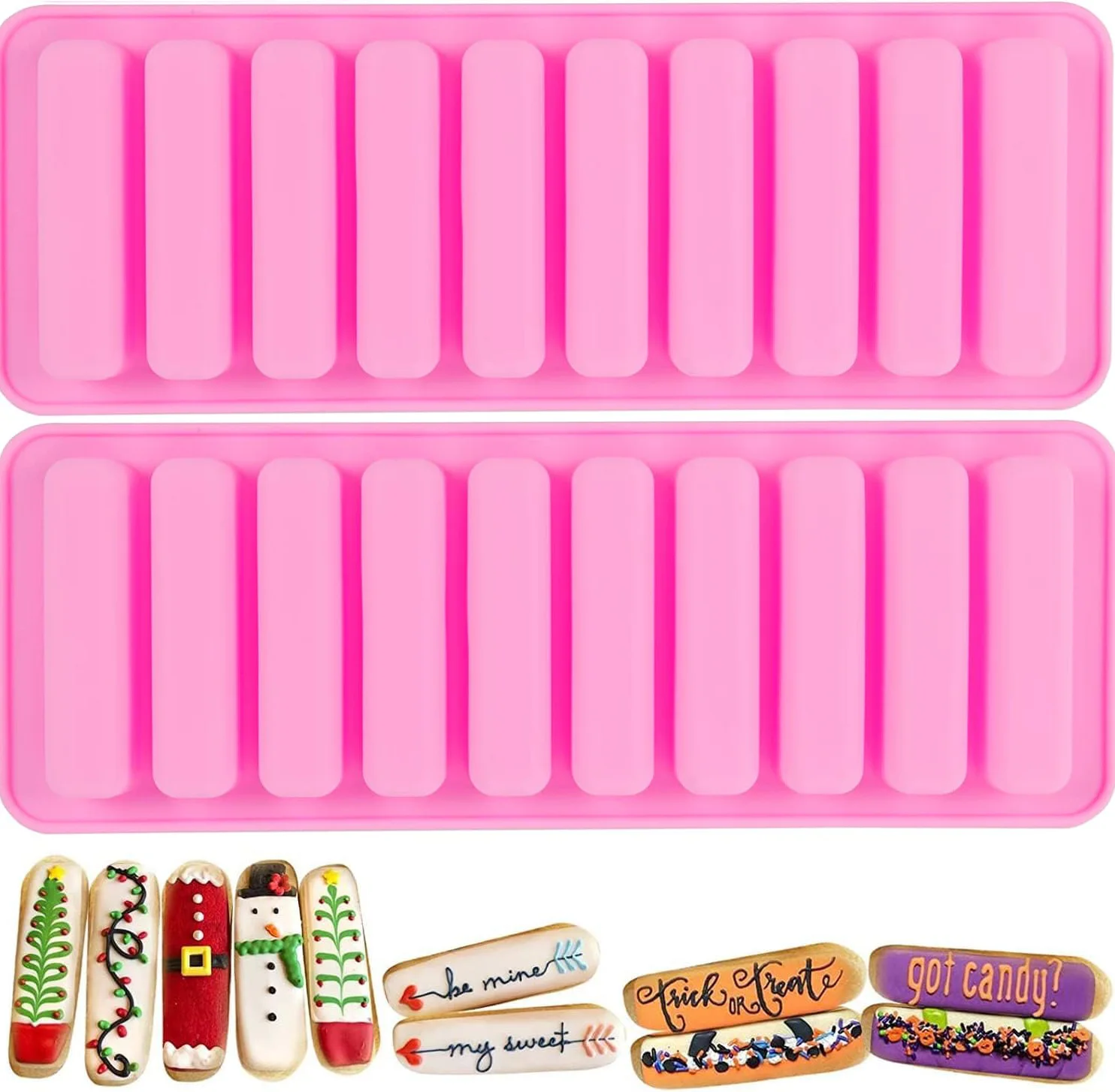 1pcs 10 Cavity Chocolate Long Strips Silicone Finger Shaped Cookie Candy Molds Rectangular Ice Cube Cake Baking Tools