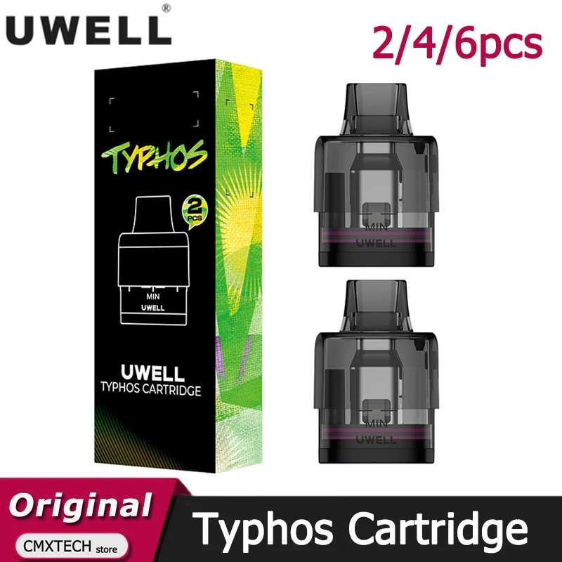 2/4/6 Uds. Cartucho Original Uwell Typhos Pod 6ml capacidad vacía recarga lateral 0,3/0,6/0,8ohm para cigarrillo electrónico Typhos Pod Kit Vape