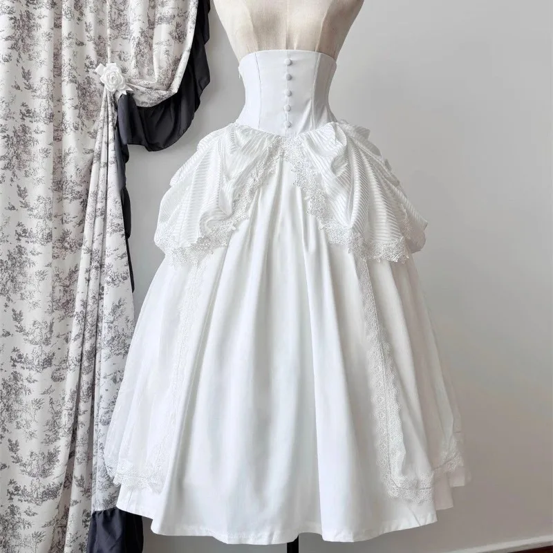 

Japanese Ball Gown Retro Vintage Midi Long Sweet Party Skirts for Women High Waist A-line Jupe Lolita Style Patchwork Lace Skirt