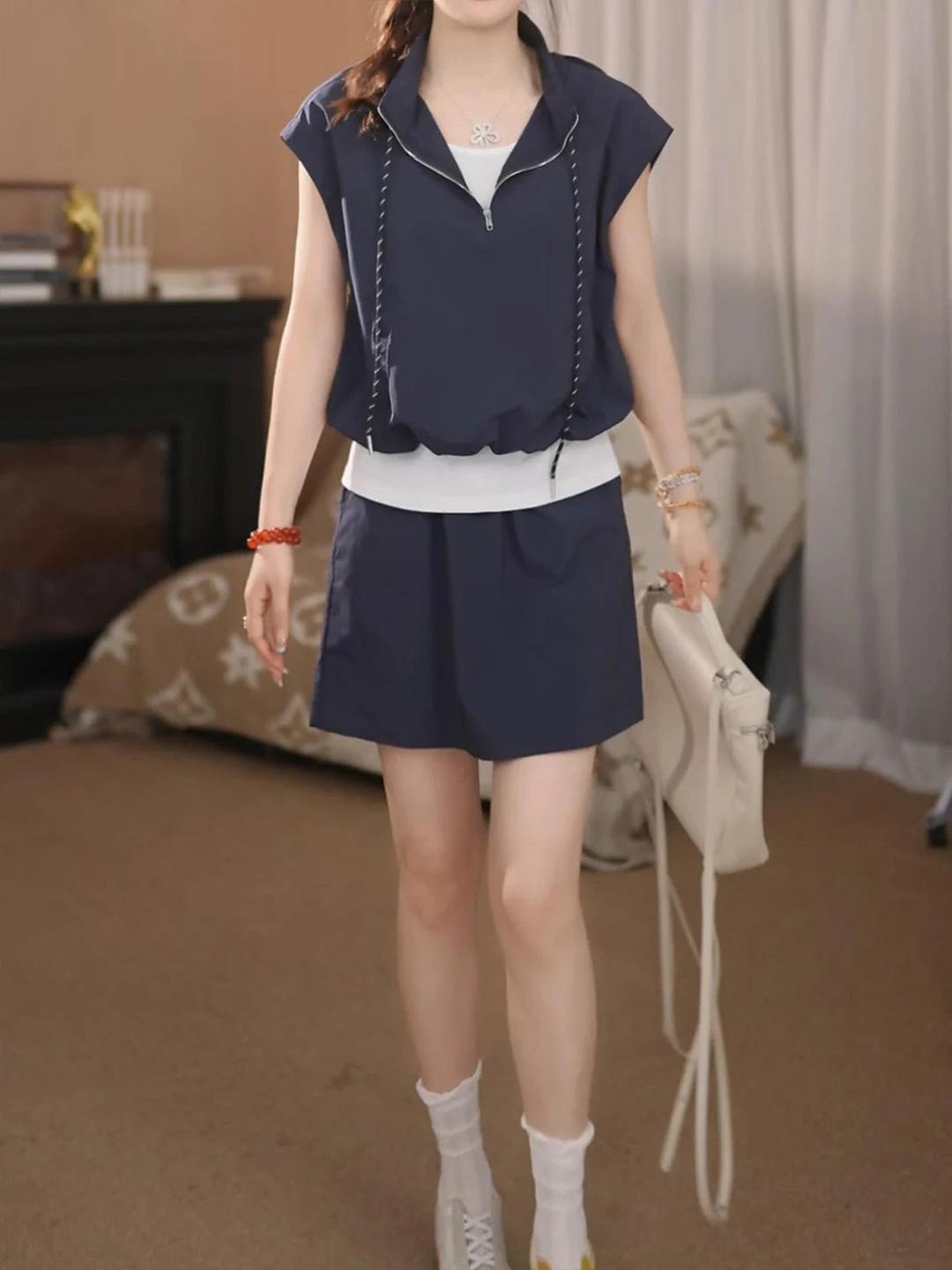 

Elegant Summer 2026 Women's Short Sleeve High Waist Skirt Set Casual Fashion Two-Piece Ensemble Comfortable Lightweight