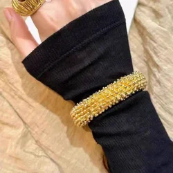 2024 New Vintage Gold Silver Color Irregular Lava Metal Ball Open Bracelet Luxury Exaggerate Bracelet for Women Girls Jewelry