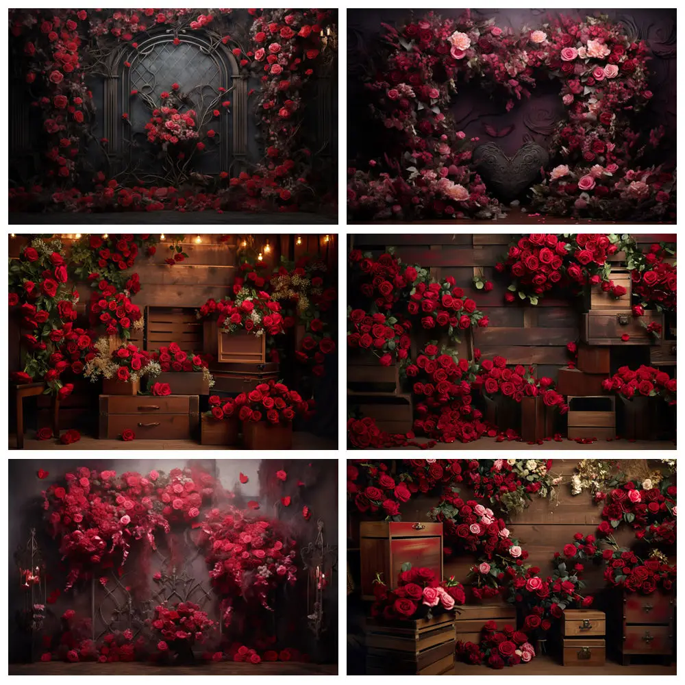 

Valentine's Day Backdrop For Photography Flower Shop Red Love Heart February 14th Wedding Party Portrait Background Photo Studio