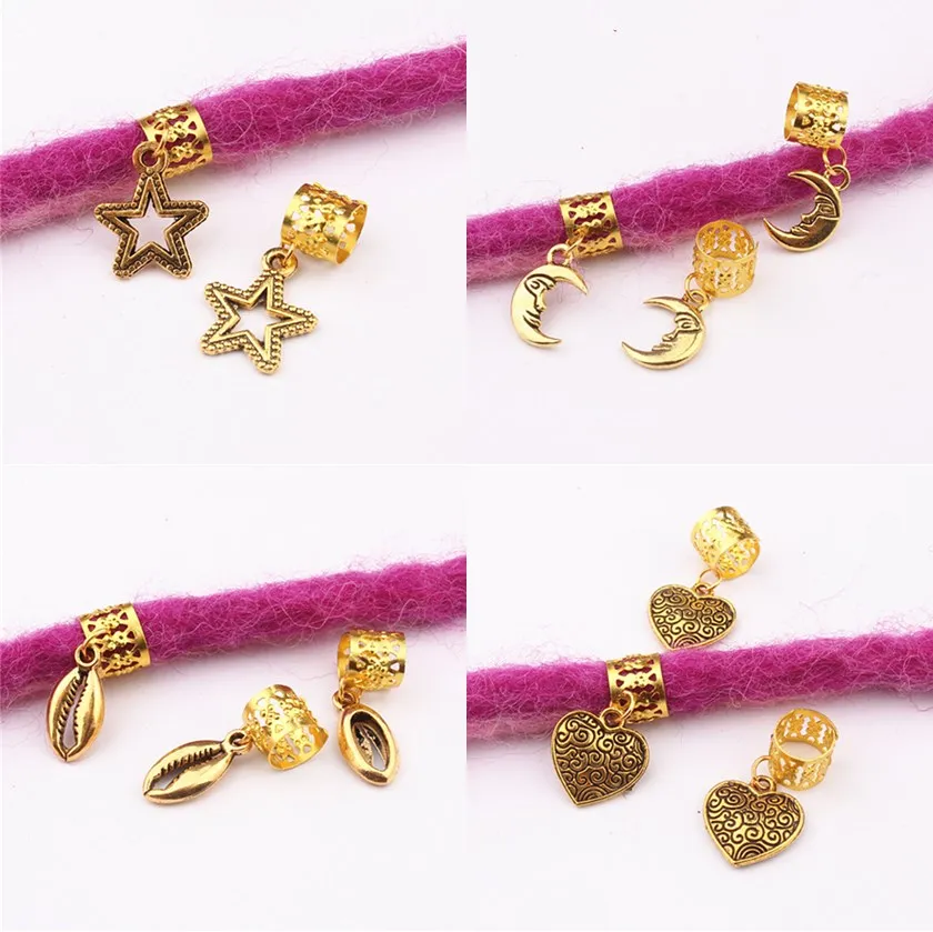 

10pc Golden Braid BucklesAlloy Material, HeartFive-Pointed StarShellMoon Pendant,hair accessories