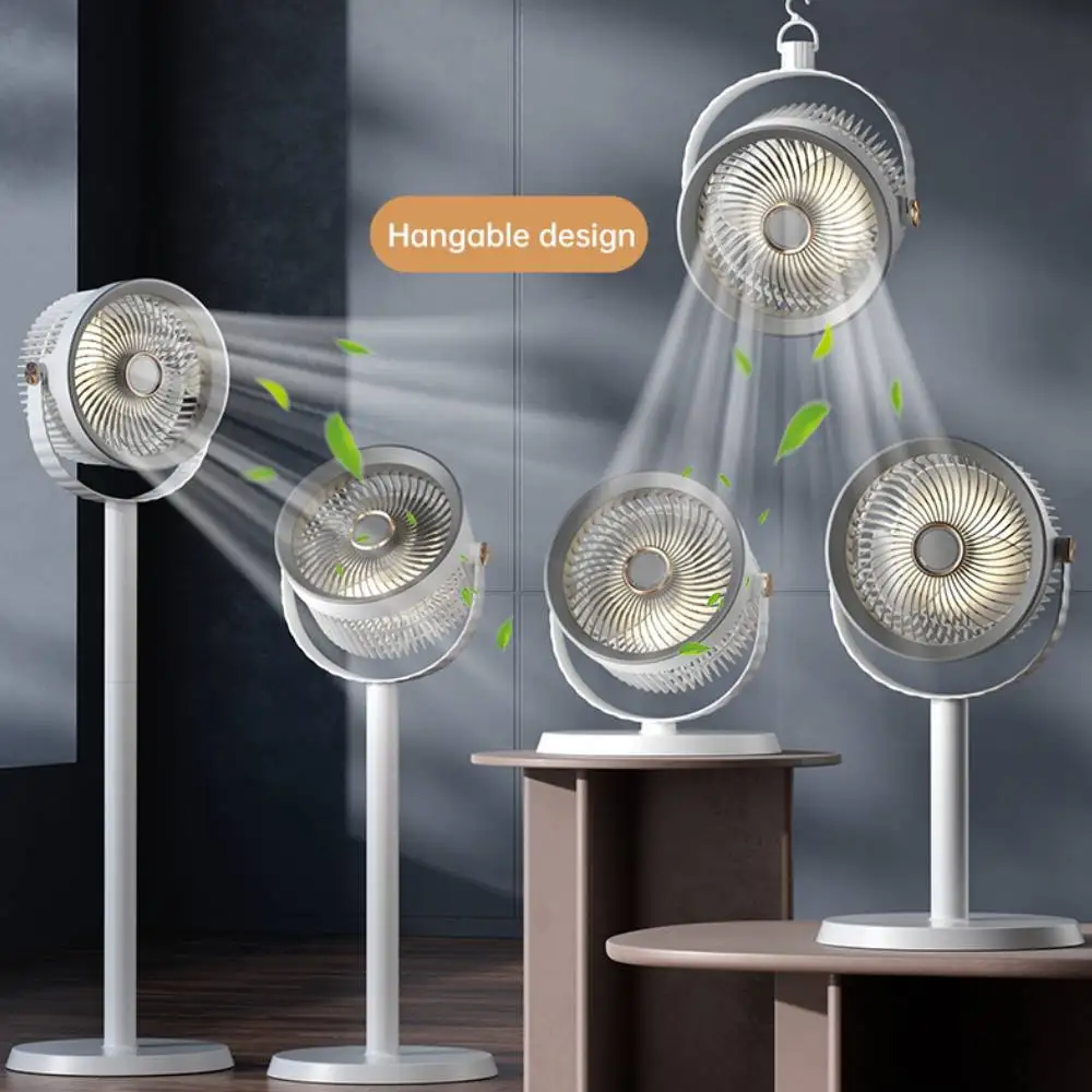 

3-in-1 Modern Air Circulator Fan 5 Speeds 360 Degree Rotation Telescopic Floor Fan with Night Light USB Rechargeable Desk Fan