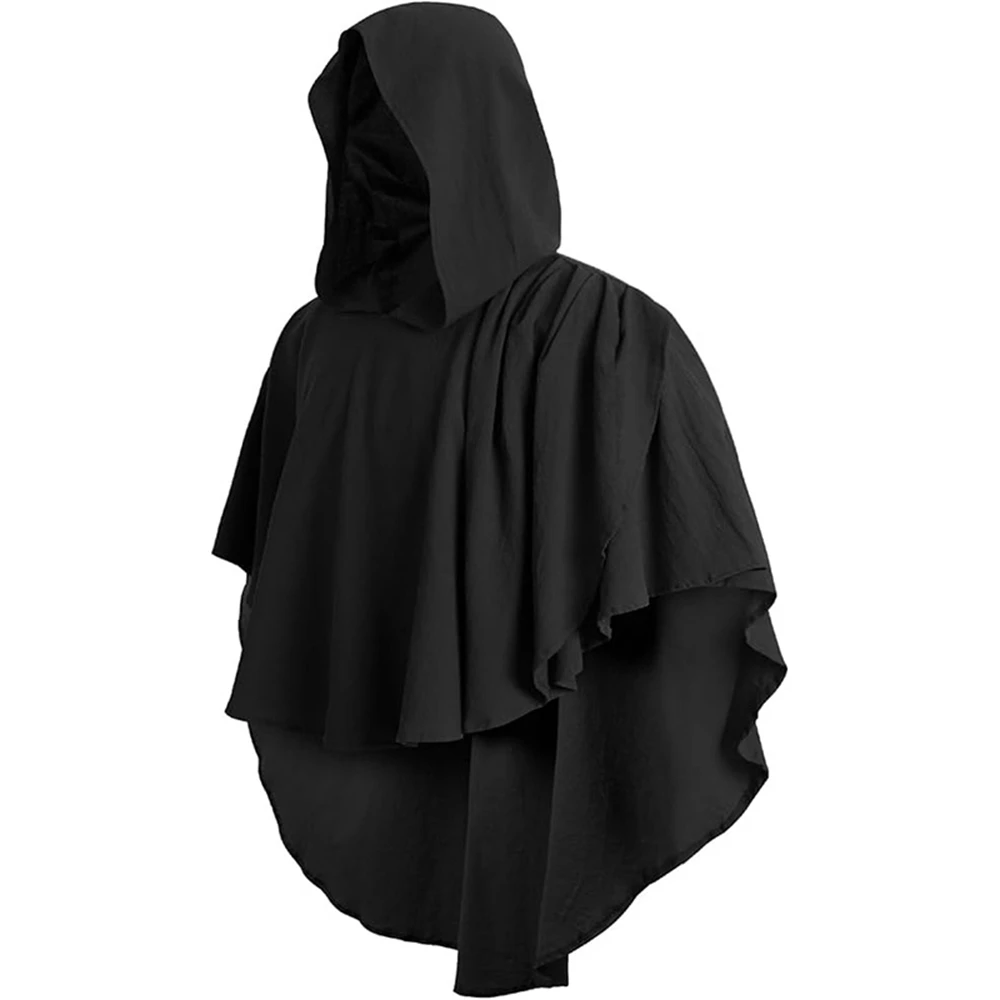 Medieval Hooded Cloak Coat for Men Medieval Cape Costume Adult Wicca Worship Pagan Monk Robe Role Playing Short Cape