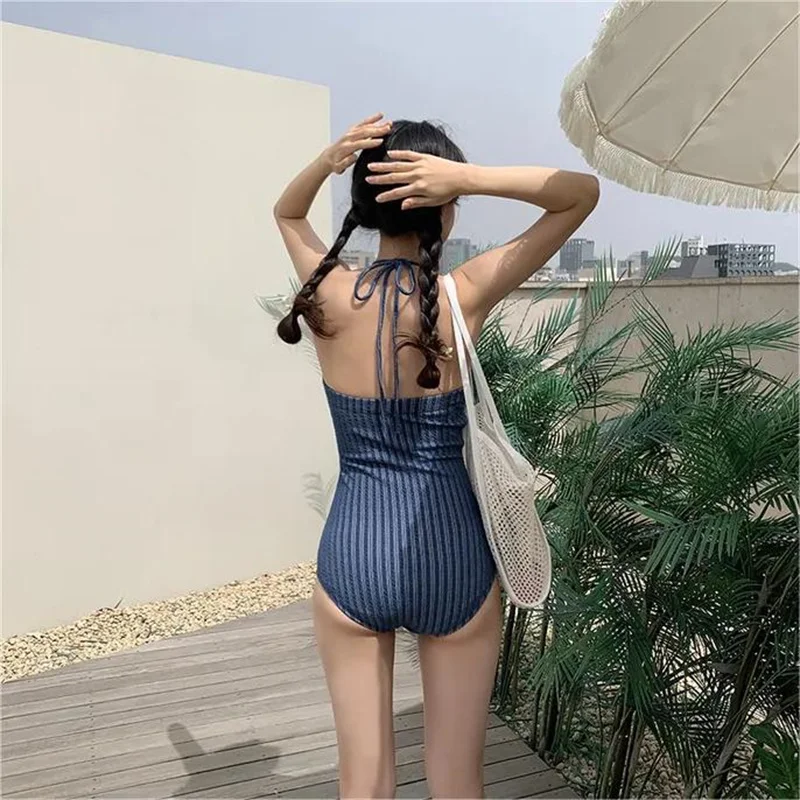 Bikini Women Swimwear 2024 Fashion Women Bikini Solid Color Swimsuit Backless Sexy One-Piece Hot Spring Swimwear