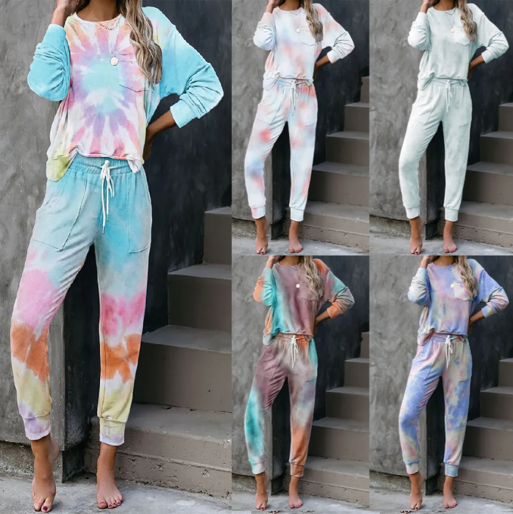 New Tie Dye Home Clothes Women's Long Sleeved Pants Pajama Set