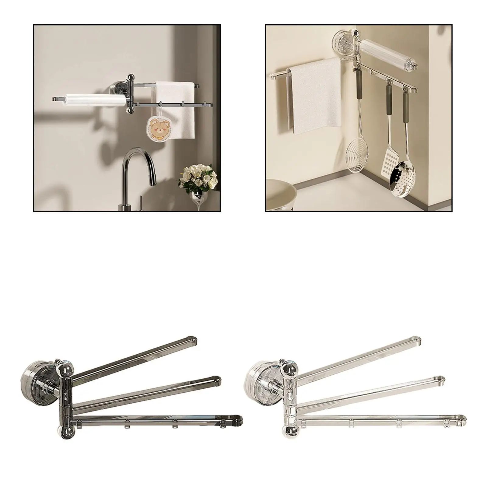 

Swivel Towel Rack Sturdy Organizer 3 Arm for Shower Room Bathroom Kitchen