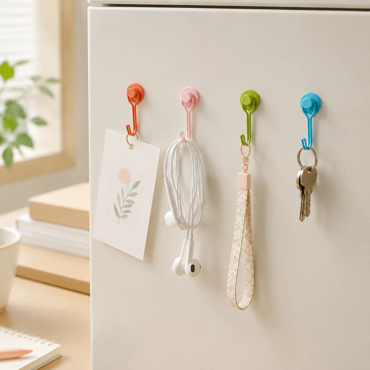 4 Pieces Mini Magnetic Rotating Hooks Set Home Decor 180-Degree Rotation 500g Weight Capacity Dopamine Style