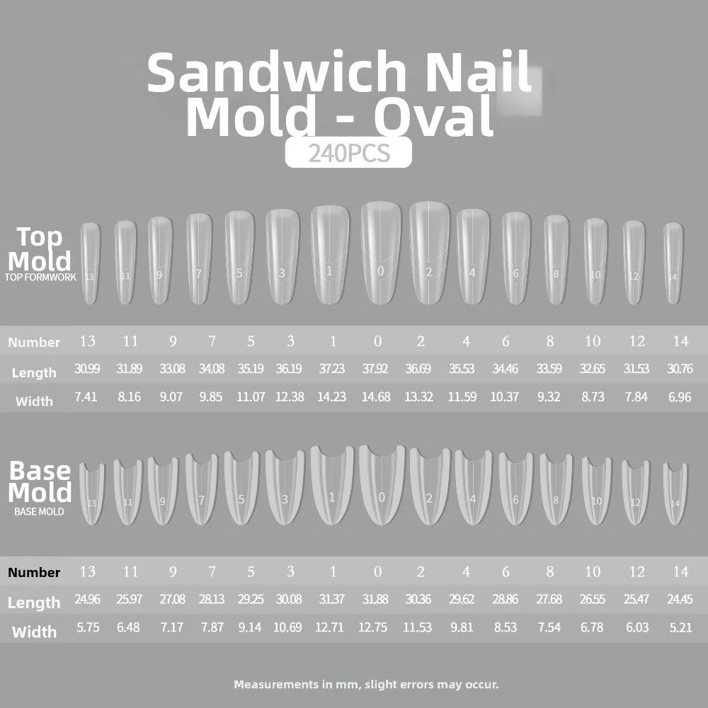 240Pcs Transparent Sandwich Dual Nail Forms Full Coverage Trapezoidal Shape Nail Extension Mold Ellipse Shape Almond Shape