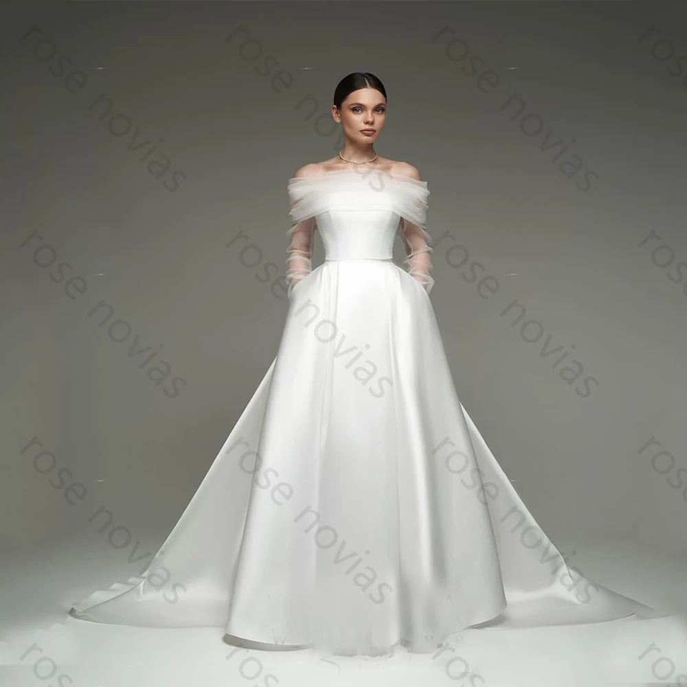 

Customized High Quality Satin Elegant Wedding Dresses Strapless Elegant Slit for Floor-Length A-line for Formal Party Dress