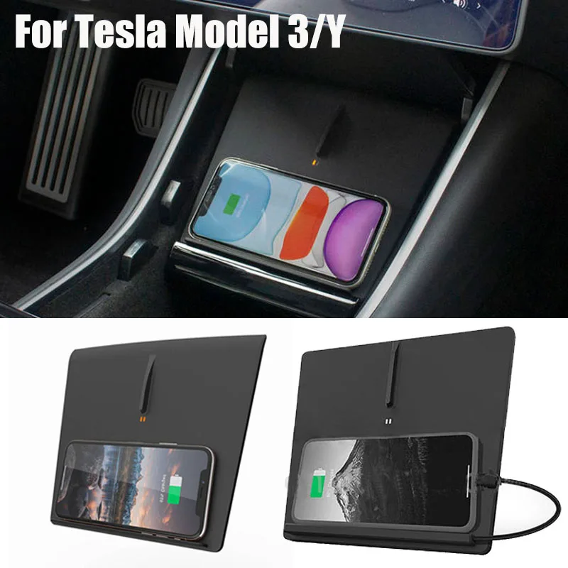 Wireless Charger 10W 15W Fast Charge Car Charging Pad Wireless Charging Pad Smartphone Charging for Tesla Model 3 Y 2017-2020