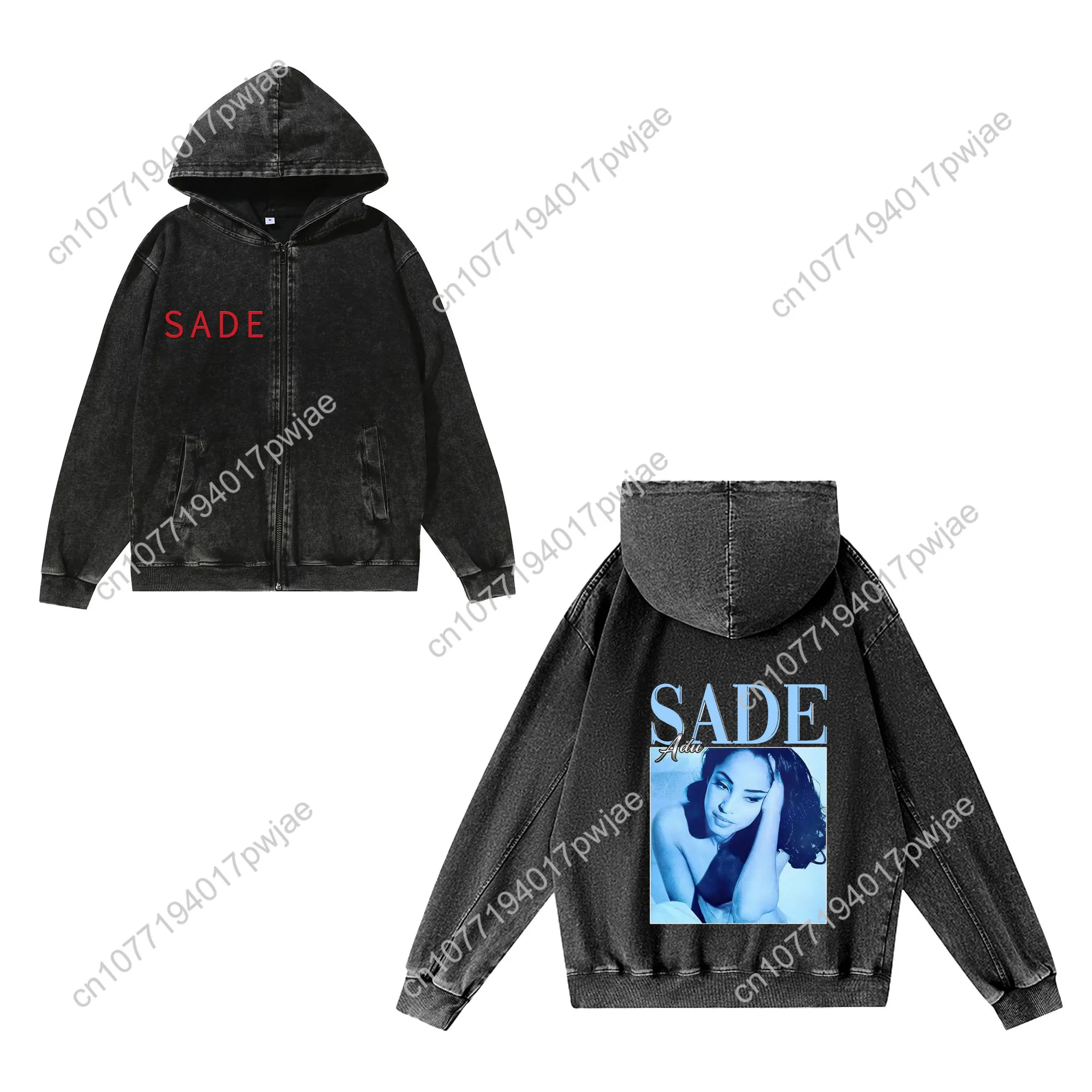 Singer Sade Adu Zipper Sweatshirt Man Woman Vintage Hoodies Sweat Shirt With Pocket Full Zip Customized Jacket Tops - Image 4