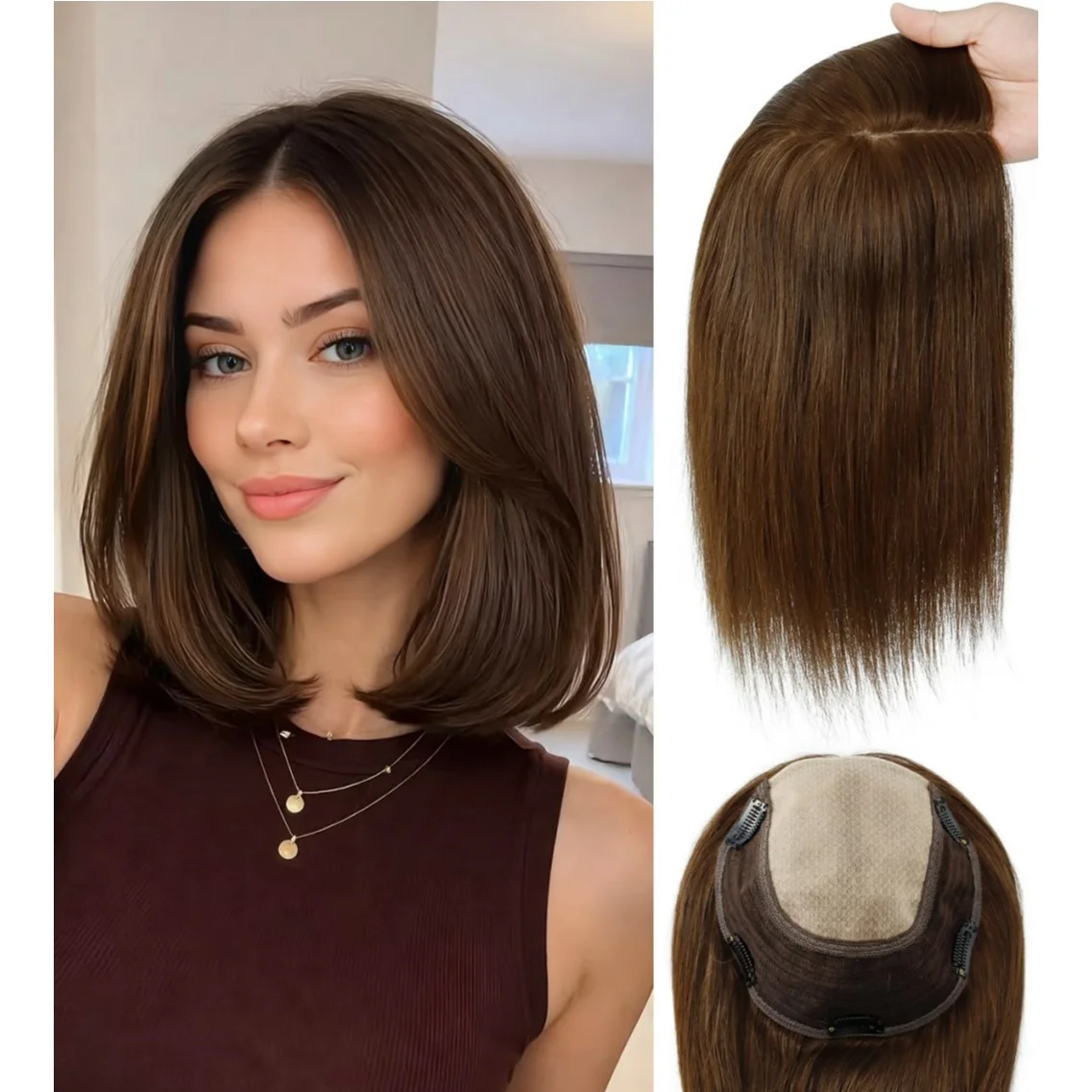 

TUW29 Injection Silk Base Human Hair Topper Hair Topper for Thinning Hair Hair Pieces for Women Hair Toppers for Thinning Women