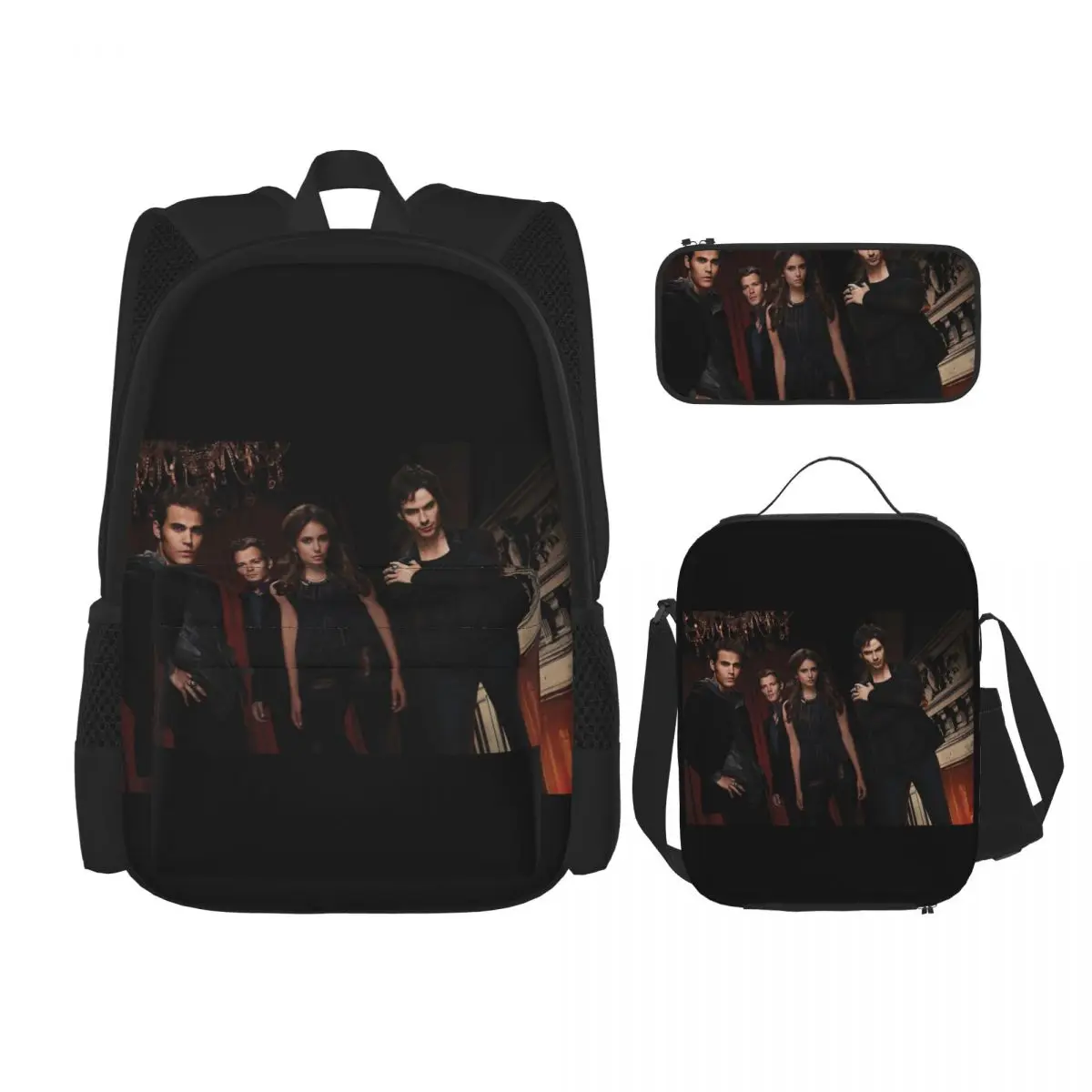 

The Vampire Diaries Backpacks Boys Girls Bookbag Students School Bags Cartoon Kids Rucksack Lunch Bag Pen Bag Three-Piece Set