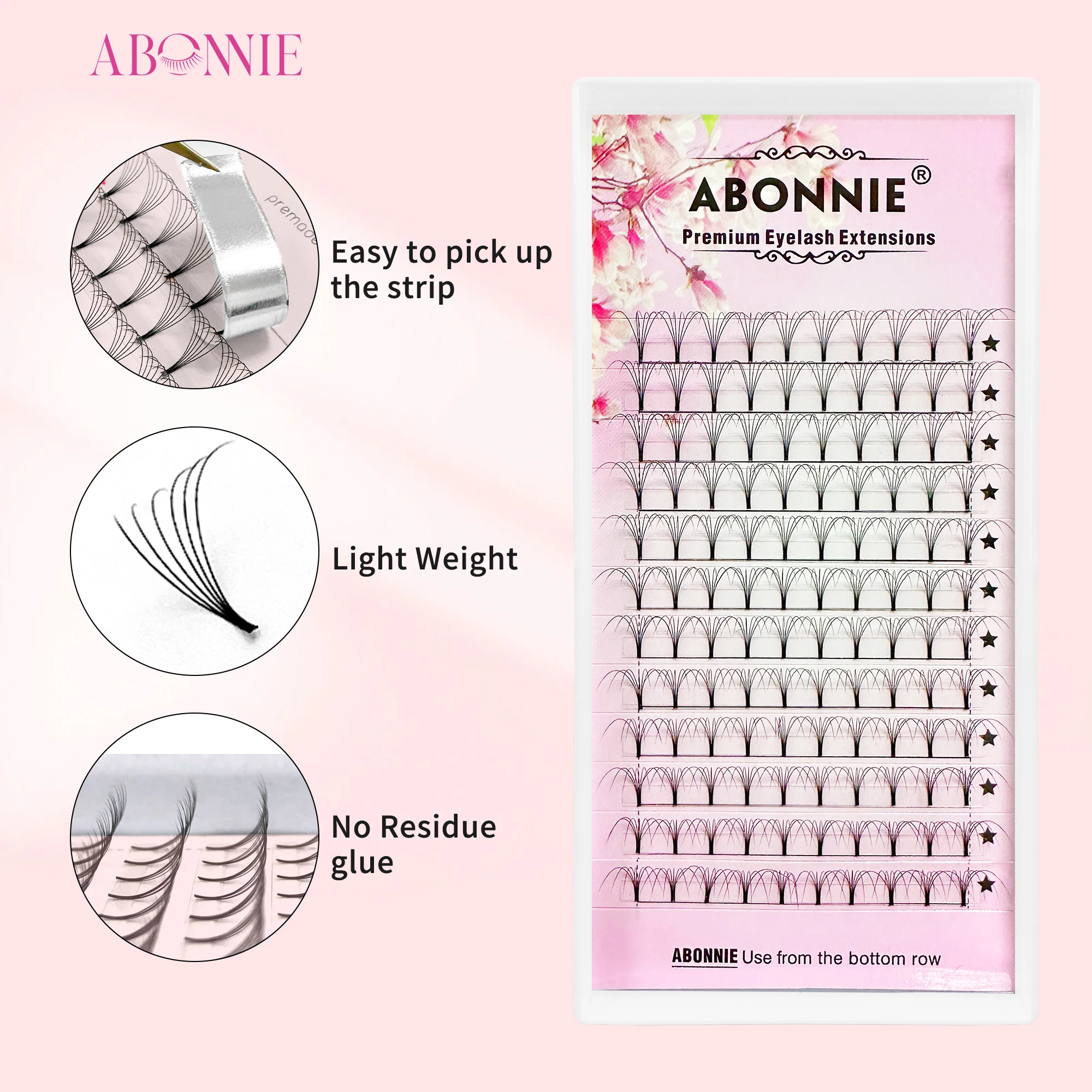 Abonnie 6D Abanicos Preformados de Base Ancha para Extensiones de Pestañas, Abanicos de Volumen Ruso Premium Esponjosos, Suministros para Pestañas Pre-Atadas