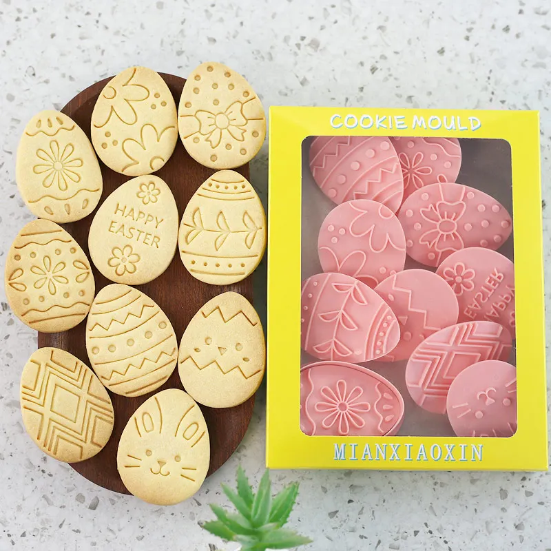 10 Pcs Easter Egg Cookie Cutter 3D Color Eggs Bunny Butterfly Chick Pattern Pastry Fondant Cheese Baking Tools for Easter Day