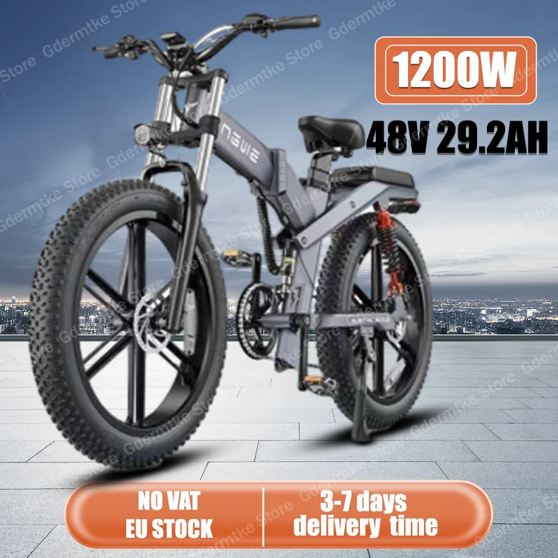 Electric Bike 1200W Motor 48V29.2Ah Dual Lithium Battery 26-inch Fat Tire Hydraulic Brake Electric Bicycle Snow Mountain E Bike