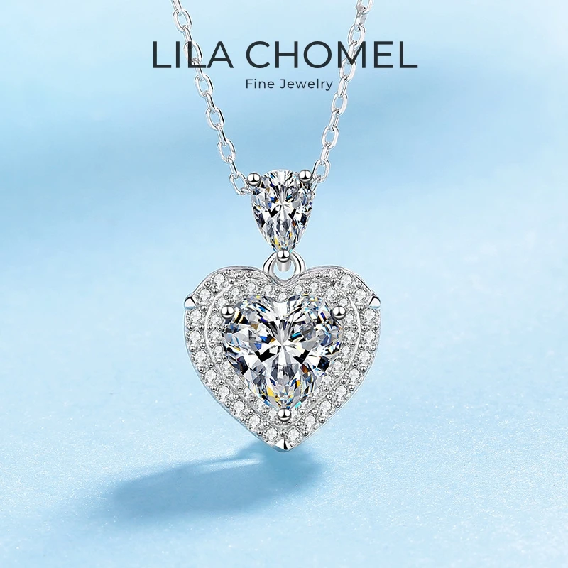

Women Valentine's Day 18K White Gold Wedding 2.5CT Love Moissanite Diamond Girl Birthday Gift PT950 Platinum Christmas Necklaces