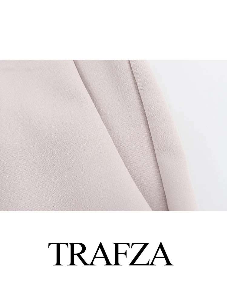 TRAFZA 2024 Summer Women Solid Vest Pant Set Female Single Breasted Halter Cropped Vests Top+High Waist Patchwork Trouser Suit