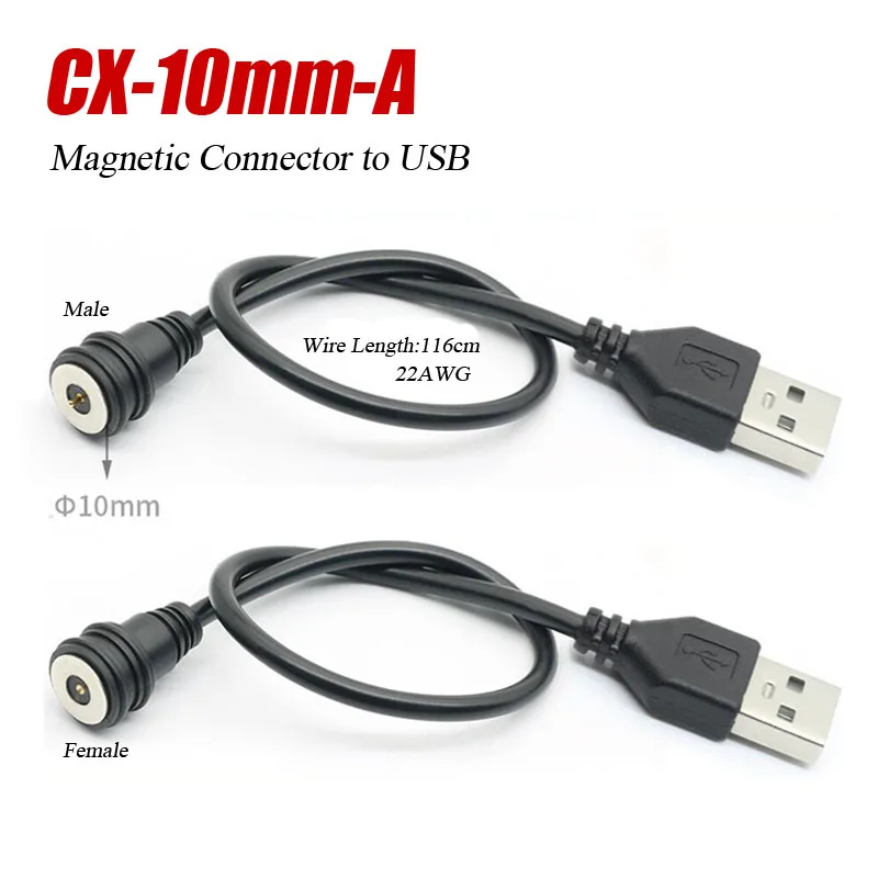 Magnetic Connector Cable 10mm Circular Adsorption Waterproof Magnetic Suction Charging Power Cord Male Female Plug Wire with USB