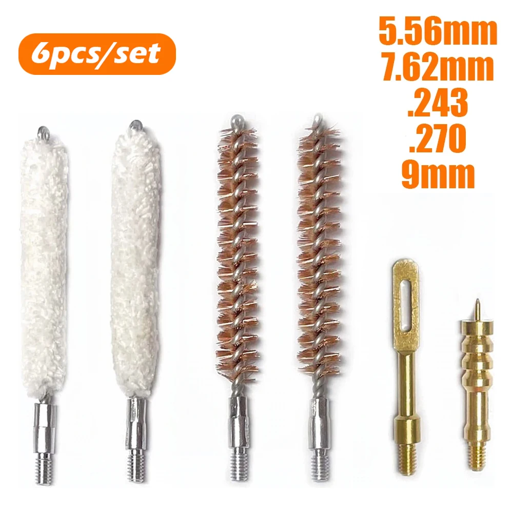 6 unids/set Kit de cabezal de cepillo de varilla de limpieza de pistola para.17cal.22cal.243cal.270cal.30cal 5,56mm 7,62mm 9mm herramienta de limpieza de pistola de Rifle