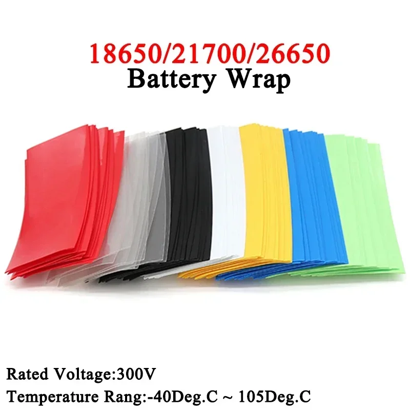 18650/21700/26650 20/100/300Pcs Lipo Battery Wrap PVC Heat Shrink Tube Precut Insulated Film Cover Lipo Battery Sleeve Casing