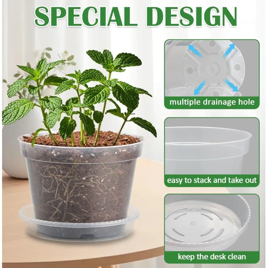 9 عبوات 8 7 6 بوصة أوعية حضانة شفافة للنباتات مع أوعية نباتات بلاستيكية شفافة مع فتحات تصريف شتلات قوية