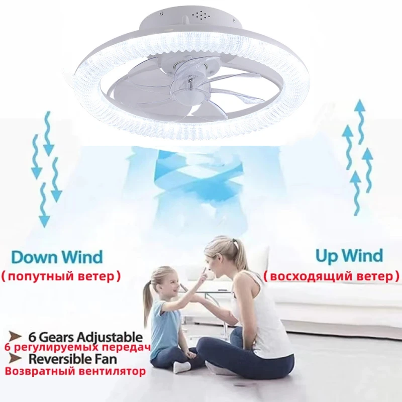 Modern New Smart Led Ceiling Fan Lights Living Dining Room Bedrooms Silent Fan With RGB Dimming Adjustable Wind Speed White 45cm