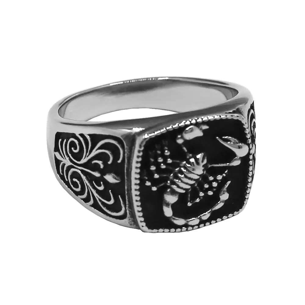 Gothic Punk Scorpion Ring Stainless Steel Vintage Plant Pattern Male Jewelry SWR1058