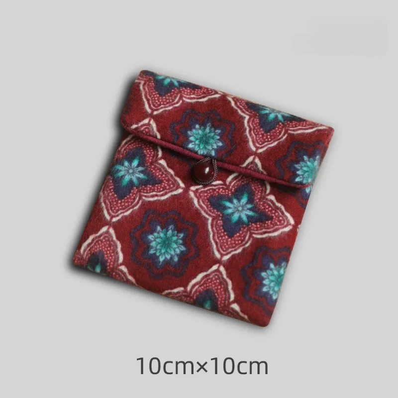 Small Vintage Bag Printed Cotton Bag Walnut Buddha Bead Storage Bag jewelry Flip Buckle Small Things Organizer 2025 new