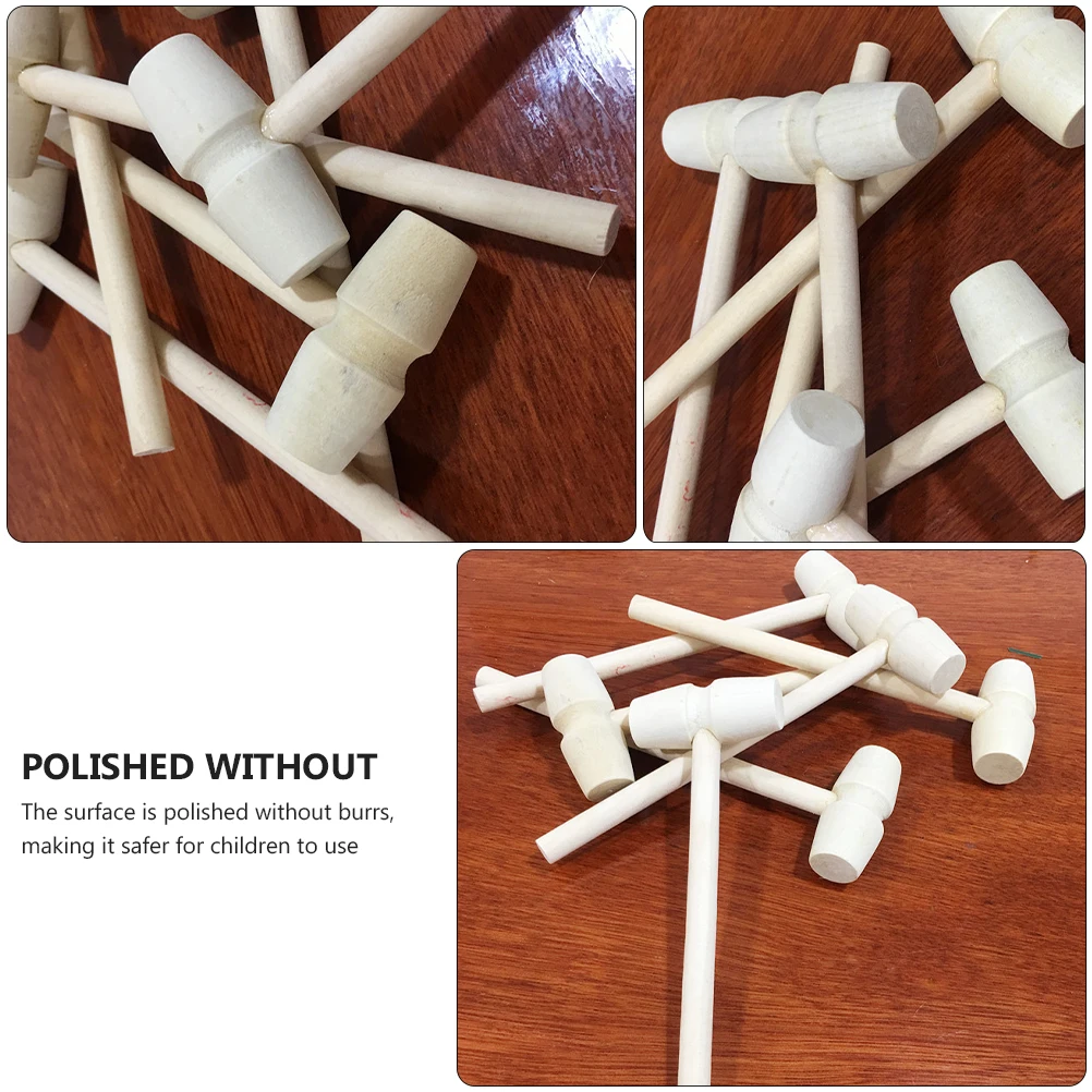 

15 Pcs Wooden Hammer Toys Kids Mallets Mini Hammers Safe Natural Wood Odorless DIY H made Kindergarten Easter Cake Seafood Tools