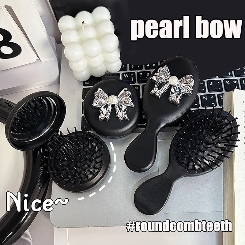 Peine de masaje plegable, espejo de maquillaje, Airbag de plástico portátil de viaje, cepillo para el pelo, pajarita, cojín de aire con diamantes, 1 Uds.