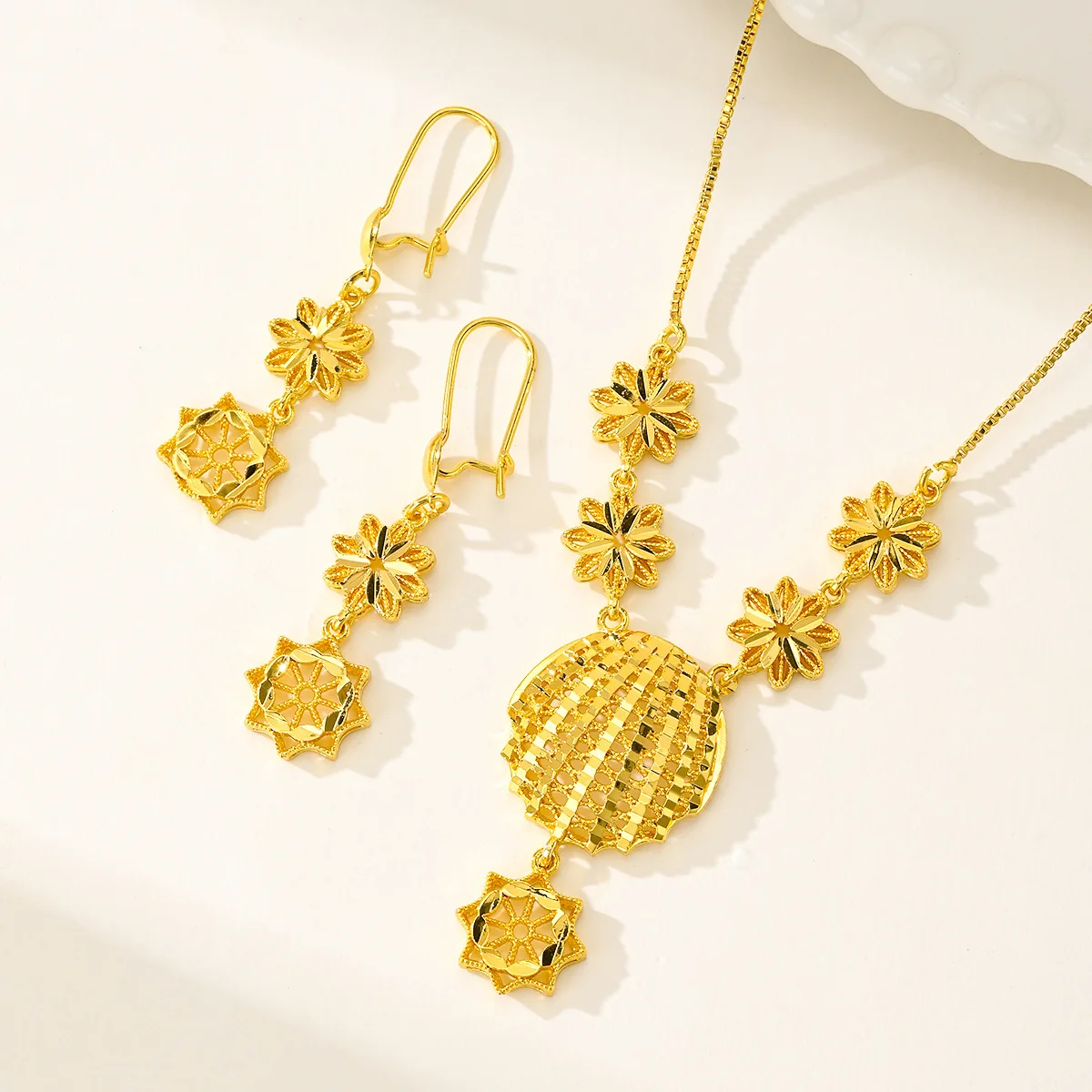 9999 Gold Jewelry Set - Women's Bridal Wedding Necklace and Earrings Set