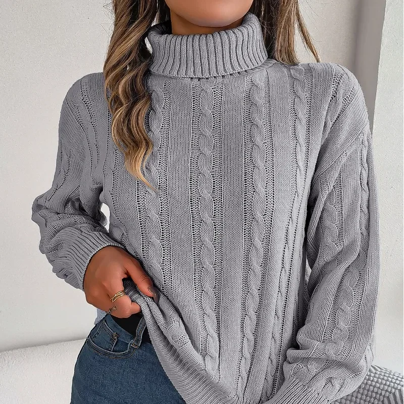 Autunno e inverno Pullover da donna collo alto manica lunga solido impasto fritto twist Stripe Hollow Fashion Casual maglione top