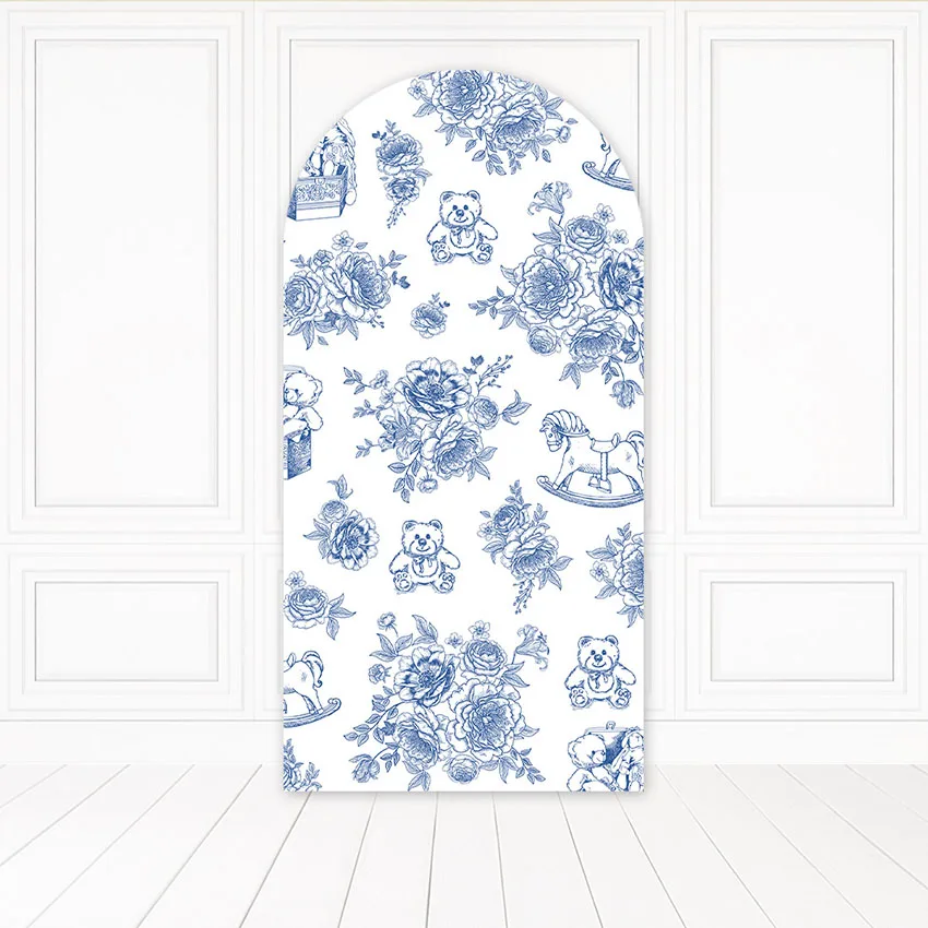 

Mehofond Custom 2-Sided Blue Flowers Pattern Bear Kids Birthday Party Baby Shower Covers Chiara Arch Background Decor Backdro