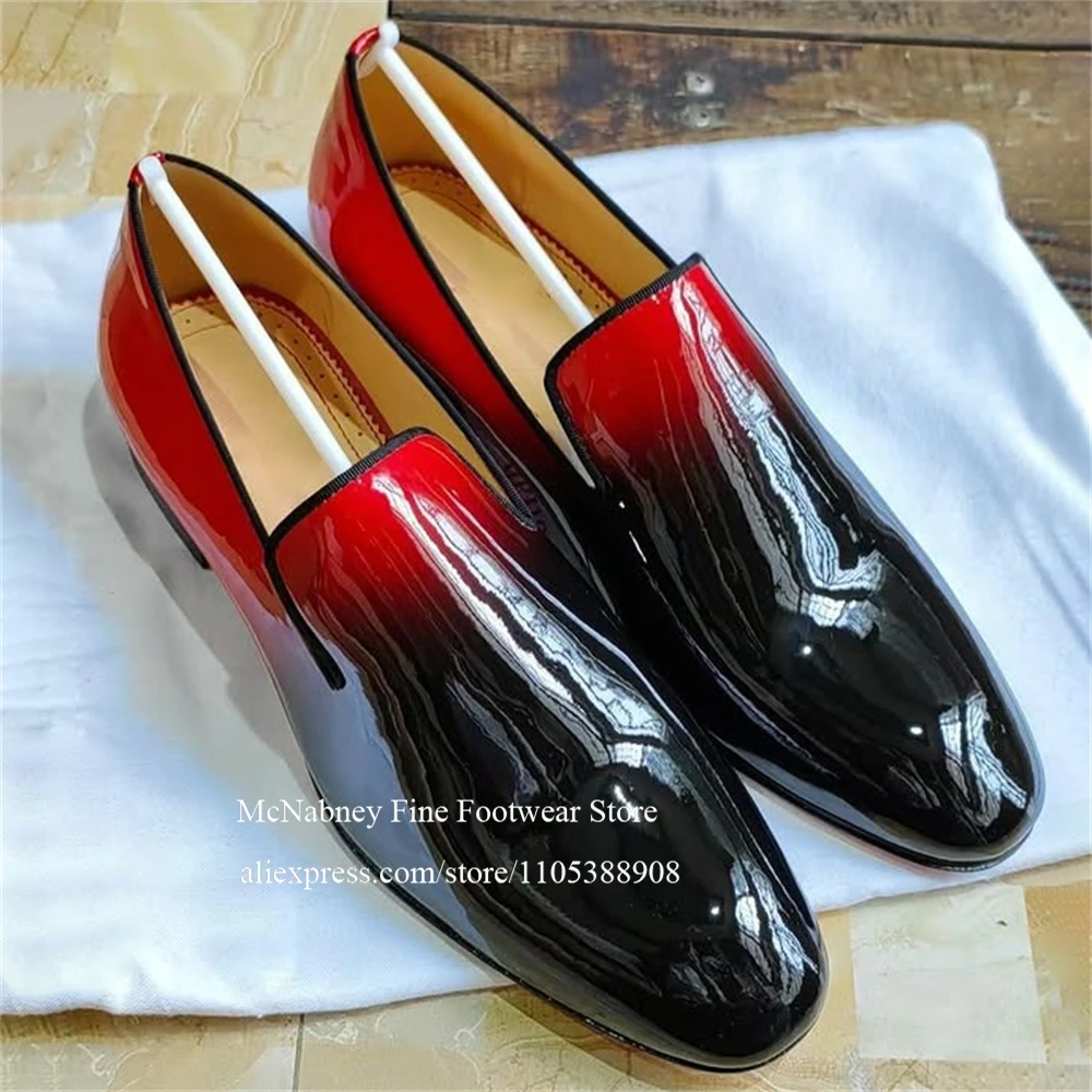 Gradient Patent Leather Loafers Slip On Pointed Toe Men Dress Shoes for Formal Wedding Business DailyWear Custom Color Plus Size