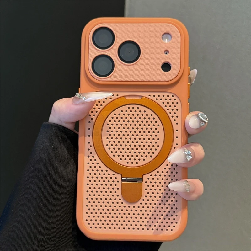 Funda de lujo con disipación de calor y soporte para iPhone 17 Pro Max 12 13 14 15 16 Plus Soporte magnético cubierta trasera mate con borde 6