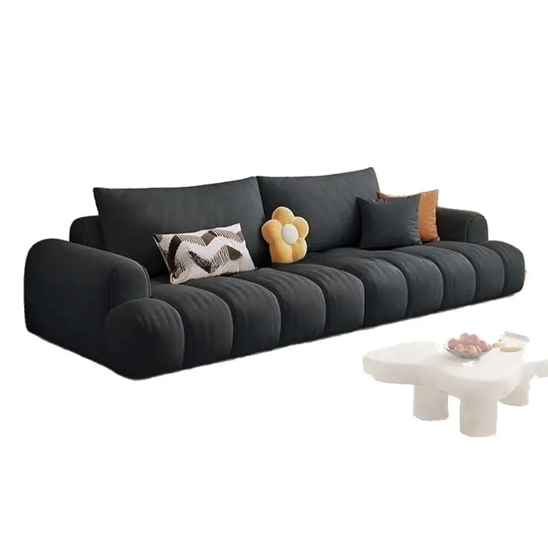 

Puff marshmallow cat paw fabric sofa straight row leave-in French cream style living room modern simple