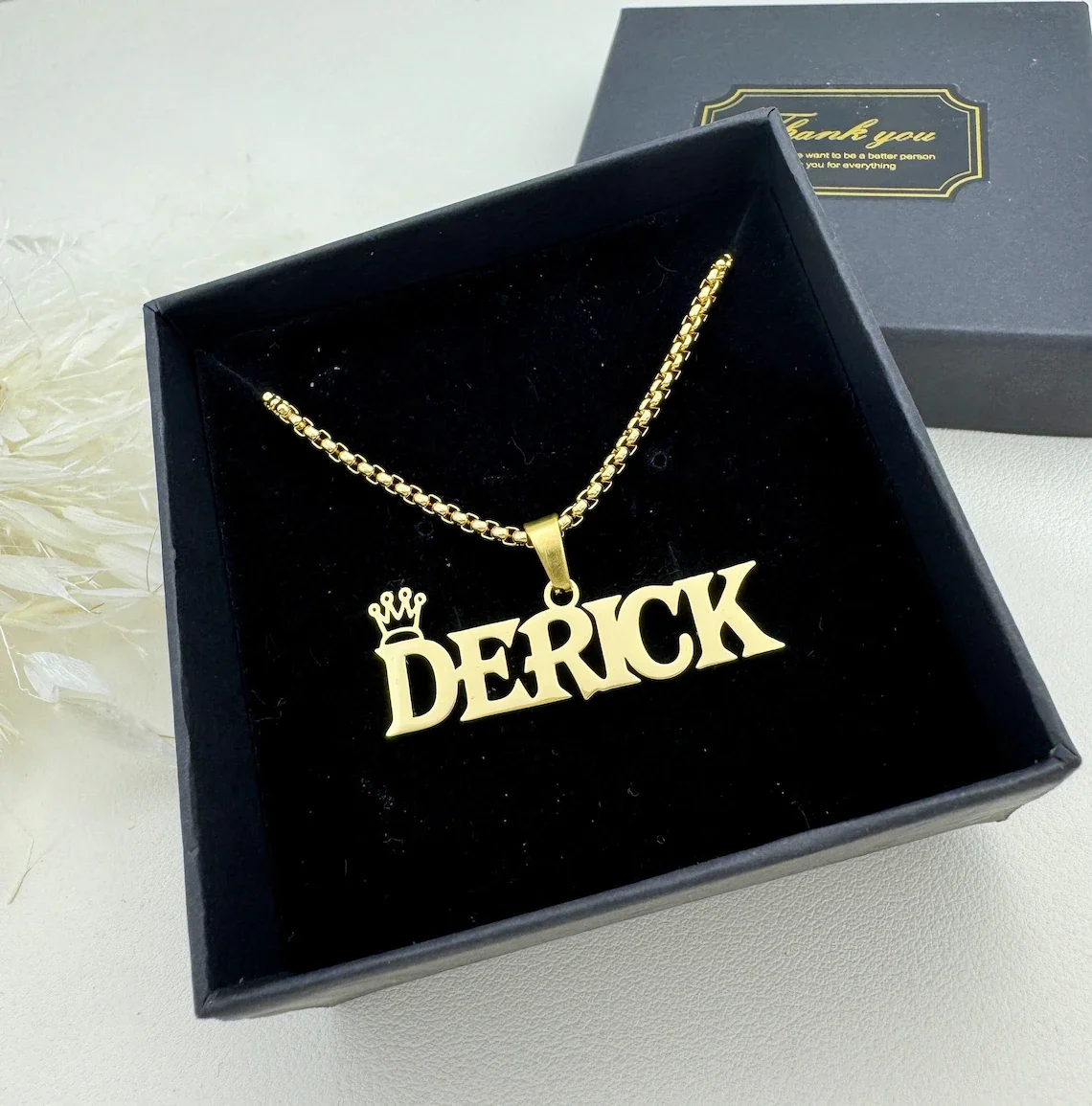Custom Crown Name Necklace Women Men Trendy Jewelry Personalized Gold Color Stainless Steel Bead Chain Nameplate Necklace