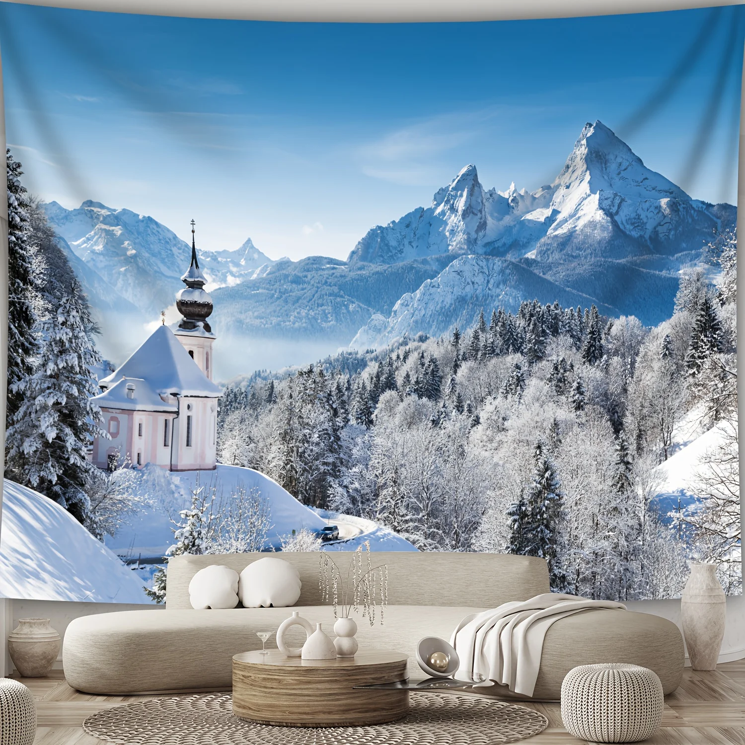 tapestry Ultra Large Size Winter Forest Snow Scene Natural Scenery Photo Background Wall Tapestry