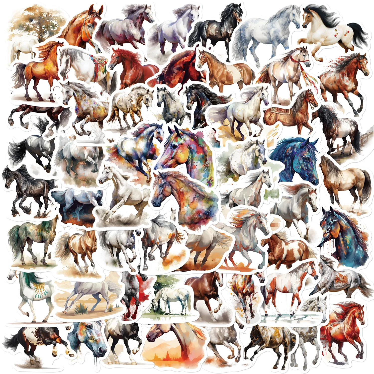 10/60PCS Vintage Art Horse Stickers Cartoon Graffiti Decals DIY Guitar Phone Laptop Scrapbook Notebook Waterproof Sticker Toy