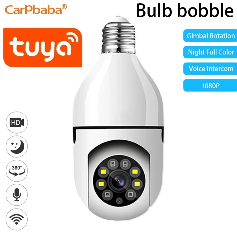 CARPBABA Tuya Wifi Bulb E27 Surveillance Camera Full Color Night Vision 360° Rotating Human Tracking Two-way Talk Smart Home