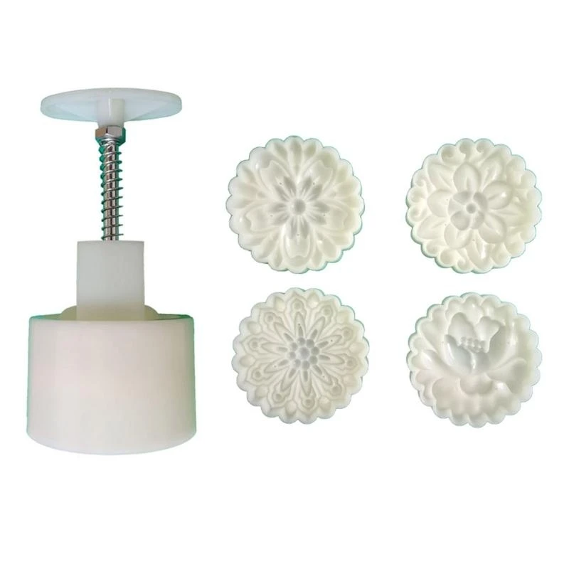 W8EA 125g Plastic Material Mooncake Mold Flower Stamps Moon Cake Moulds for Mid-Autumn Festival DIY Baking Mooncake Use
